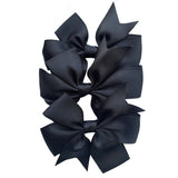 Set of 3- Black 4" Ribbon Bow Clips