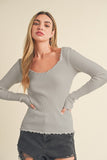 Aemi + Co Lettuce Hem Scoop Neck Long Sleeve Knit Top