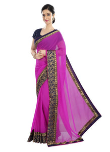 Generic Women's Chiffon Saree (Pink, 5-6 Mtrs)