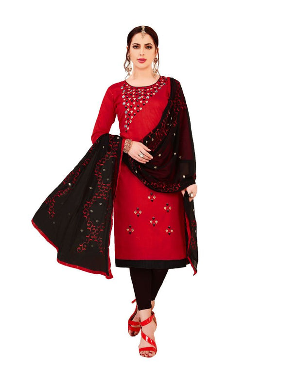 Generic Women's Glaze Cotton Salwar Material (Red,