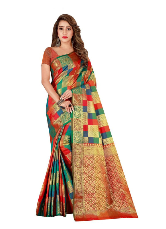 Generic Women's Sana Silk Saree with Blouse