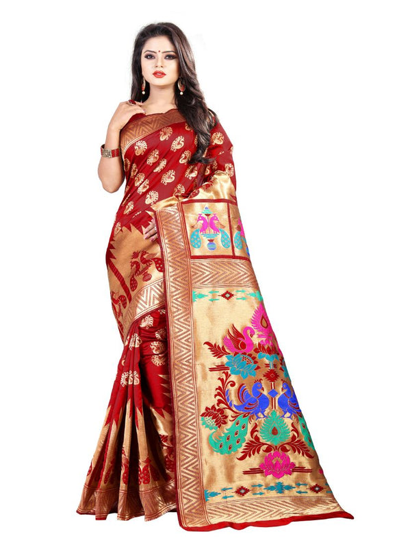 Red Color Jacquard Saree with Blouse