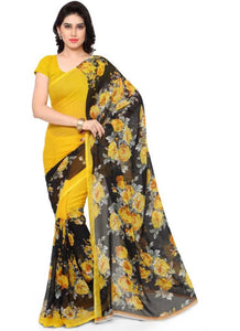 Printed Faux Georgette Yellow Color Saree