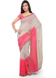 Printed Faux Georgette Pink Color Saree