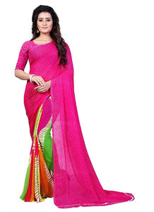 Printed Faux Georgette Pink Color Saree