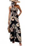 Printed Strapless Wide Leg Jumpsuit with Pockets