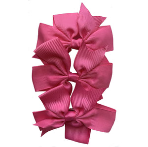 Set of 3- Hot Pink 4" Ribbon Bow Clips