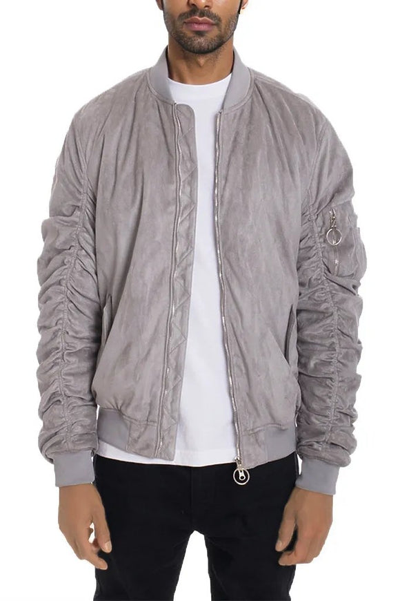 Grey Smoke Faux Suede Tagged Bomber