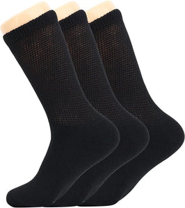 Men's Diabetic Loose Fit Non-Binding Crew Socks, 3 Pairs, Cushioned