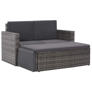 2 Piece Garden Lounge Set with Cushions Poly Rattan Gray