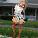 AnnLoren Girls Holiday Autumn Floral Ruffle Thanksgiving Dress &