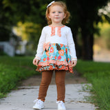 AnnLoren Girls Holiday Autumn Floral Ruffle Thanksgiving Dress &