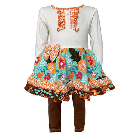 AnnLoren Girls Holiday Autumn Floral Ruffle Thanksgiving Dress &