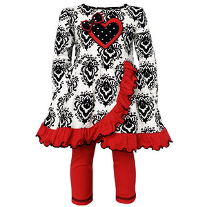 AnnLoren Girls Winter Damask Valentine's Heart Holiday Dress Tunic &