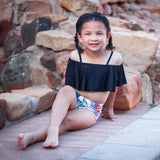 Girls 2 piece Black Ruffle Pink Tropical Bikini bathing suit