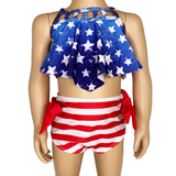 Girls 2 pc Patriotic Red White Blue Stars Stripes Tankini Swimsuit 4th