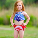 Girls 2 pc Patriotic Red White Blue Stars Stripes Tankini Swimsuit 4th