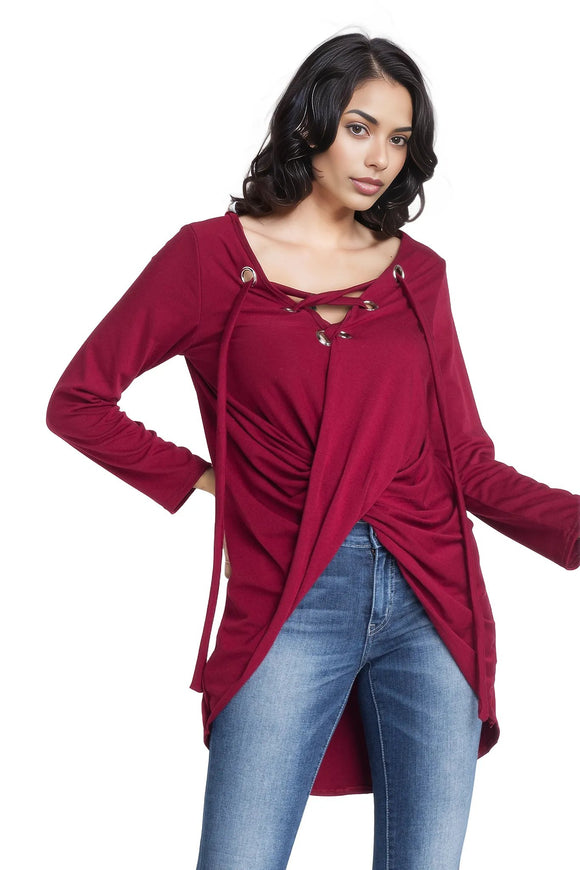 Women's Lace Up Wrap Long Sleeve Top