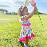 Girls Easter Bunny Dress Ruffle Party Spring Pink & Purple