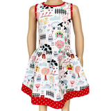 AnnLoren Little & Big Girls Farm Animal Sleeveless Cotton Swing Dress