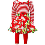 AnnLoren Little & Big Girls Boutique Red Christmas Floral Holiday