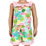 AnnLoren Little & Big Girls Pink Flamingo Palm Tree Kids Shorts