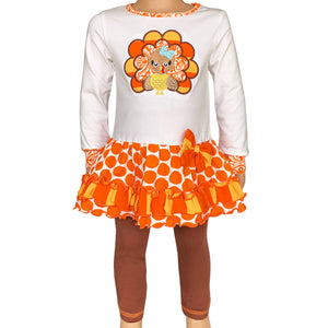 AnnLoren Big Little Girls Autumn Turkey Tunic & Leggings Holiday