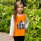 Girls Orange Pumpkin Top & Black Ruffle Pants Halloween Thanksgiving