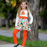 Girls Vibrant Autumn Floral Pumpkin Thanksgiving Dress & Leggings