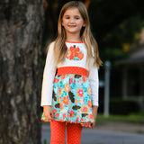 Girls Vibrant Autumn Floral Pumpkin Thanksgiving Dress & Leggings