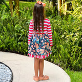 Girls Boutique Red Floral Striped Ruffled Holiday Dress