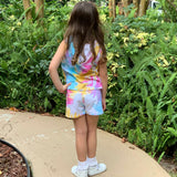 AnnLoren Girls Candy Pastel Tie Dye Cotton Hoodie Tank and Shorts Set