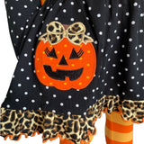 AnnLoren Girls' Halloween Orange Pumpkin Polka Dot Dress & Leggings