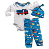 AnnLoren Baby Boys Layette Cars Trucks Long Sleeve Onesie Pants Cap