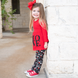 Girls Valentine's Day LOVE Red Long Sleeve Tunic Leggings & Scarf