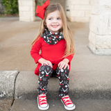 Girls Valentine's Day LOVE Red Long Sleeve Tunic Leggings & Scarf