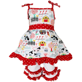 AnnLoren Little & Big Girls Farm Animals Dress and Capri Ruffle