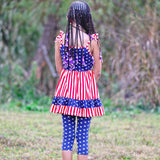 AnnLoren Girls 4th of July Stars & Striped Dress & Capri Leggings