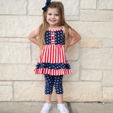 AnnLoren Girls 4th of July Stars & Striped Dress & Capri Leggings