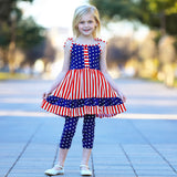 AnnLoren Girls 4th of July Stars & Striped Dress & Capri Leggings