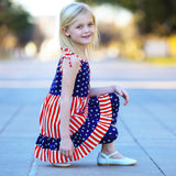 AnnLoren Girls 4th of July Stars & Striped Dress & Capri Leggings