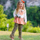 PREPACK AnnLoren Girls Autumn Orange Pumpkin Leopard Tunic