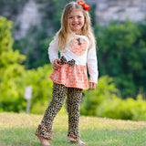 AnnLoren Girls Autumn Orange Pumpkin Leopard Tunic Thanksgiving Outfit