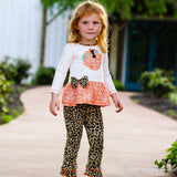 PREPACK AnnLoren Girls Autumn Orange Pumpkin Leopard Tunic