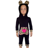 AnnLoren Girls Long Sleeve Leopard Heart Baby Toddler Romper Hoodie