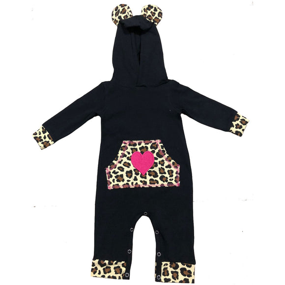 AnnLoren Girls Long Sleeve Leopard Heart Baby Toddler Romper Hoodie