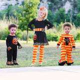 AnnLoren Girls' Halloween Orange Pumpkin Polka Dot Dress & Leggings