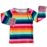 AnnLoren Baby Big Girls Boutique Long Sleeve Rainbow Ruffle Layering