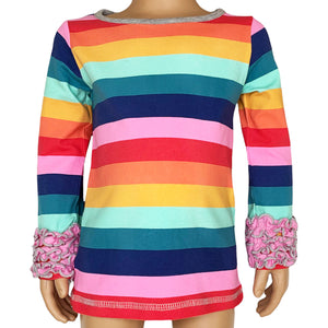 AnnLoren Baby Big Girls Boutique Long Sleeve Rainbow Ruffle Layering