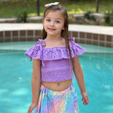 AL Limited Little & Big Girls Purple Eyelet Smocked Top and Tie Dye